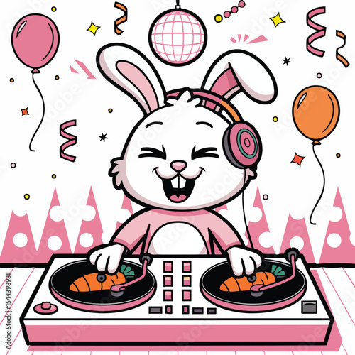 Happy Easter Bunny DJ with Carrot Turntables