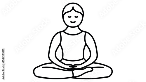 A minimalist line drawing of a woman meditating in the lotus position with a serene expression