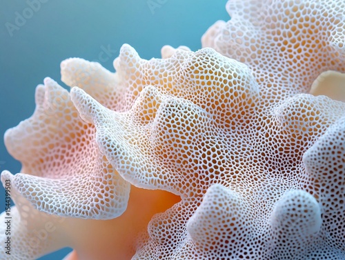 high-quality photograph, macro of coral surface texture, branching organic shapes with white and pastel shades, shallow depth of field. Generative AI