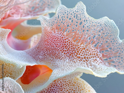 high-quality photograph, macro of coral surface texture, branching organic shapes with white and pastel shades, shallow depth of field. Generative AI