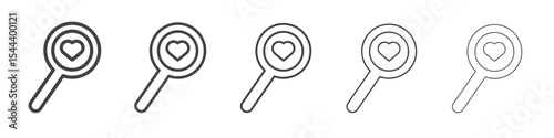 Search heart icon vector outline set illustration sign