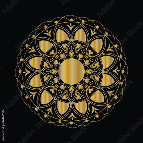 Elegant golden mandala design on black background