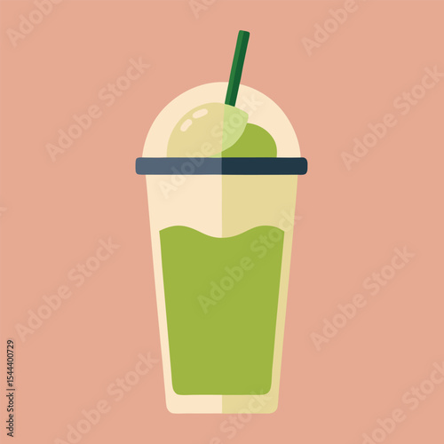 Iced Matcha Latte in Plastic Cup Vector