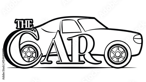 Illustration of a car silhouette with the word the car integrated into the car body design element