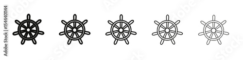 Ship wheel icon vector outline set illustration sign