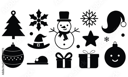 Collection of black christmas icons isolated on white background