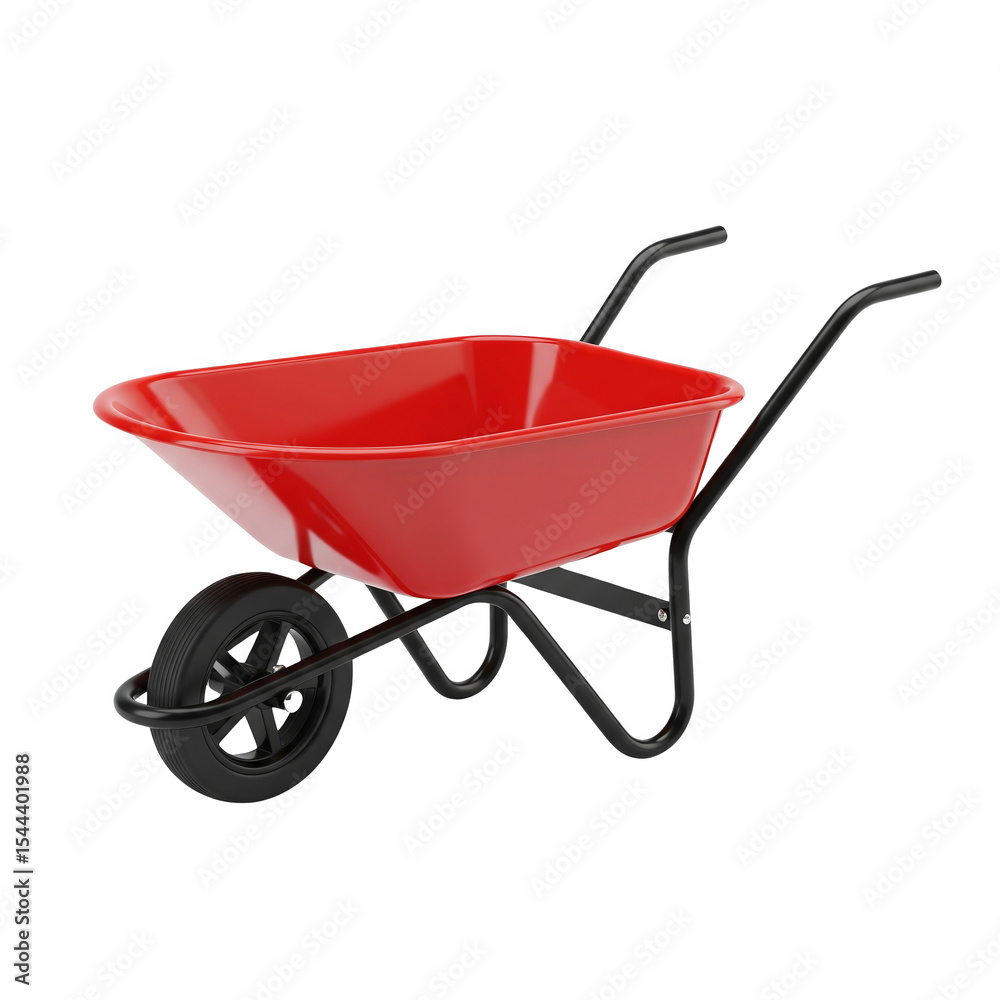 Red wheelbarrow garden and construction tool isolated on transparent background Red wheelbarrow garden and construction tool isolated on transparent background