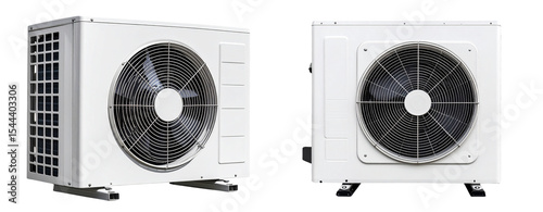  Outdoor Air Conditioning Unit with Visible Fan, front view, isolated on transparent background PNG