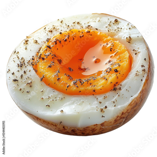 Half boiled egg on bread isolated on transparent background.  generative ai.