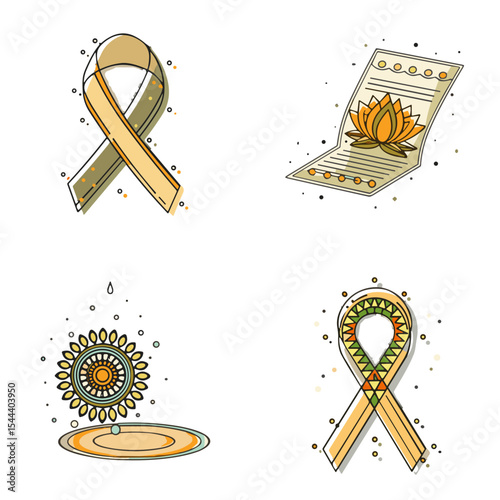 Golden Awareness Ribbon Icon Collection for Nonprofit Websites, Healthcare Campaigns, Charity Events and Educational Materials about Cancer Support
