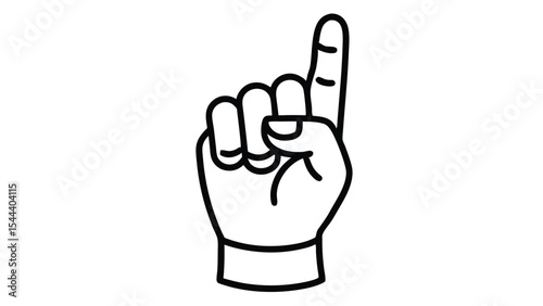 Illustration of a hand with the index finger pointing up in a simple black and white drawing style
