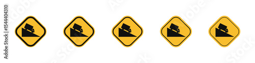 Steep slope ahead sign vector outline set illustration sign