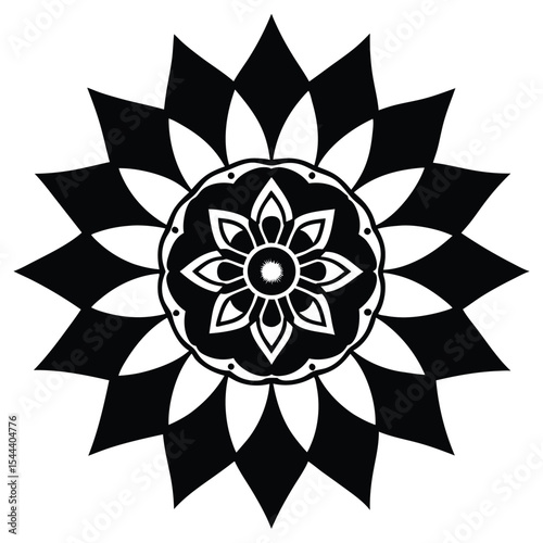 Intricate black and white mandala design for print or web
