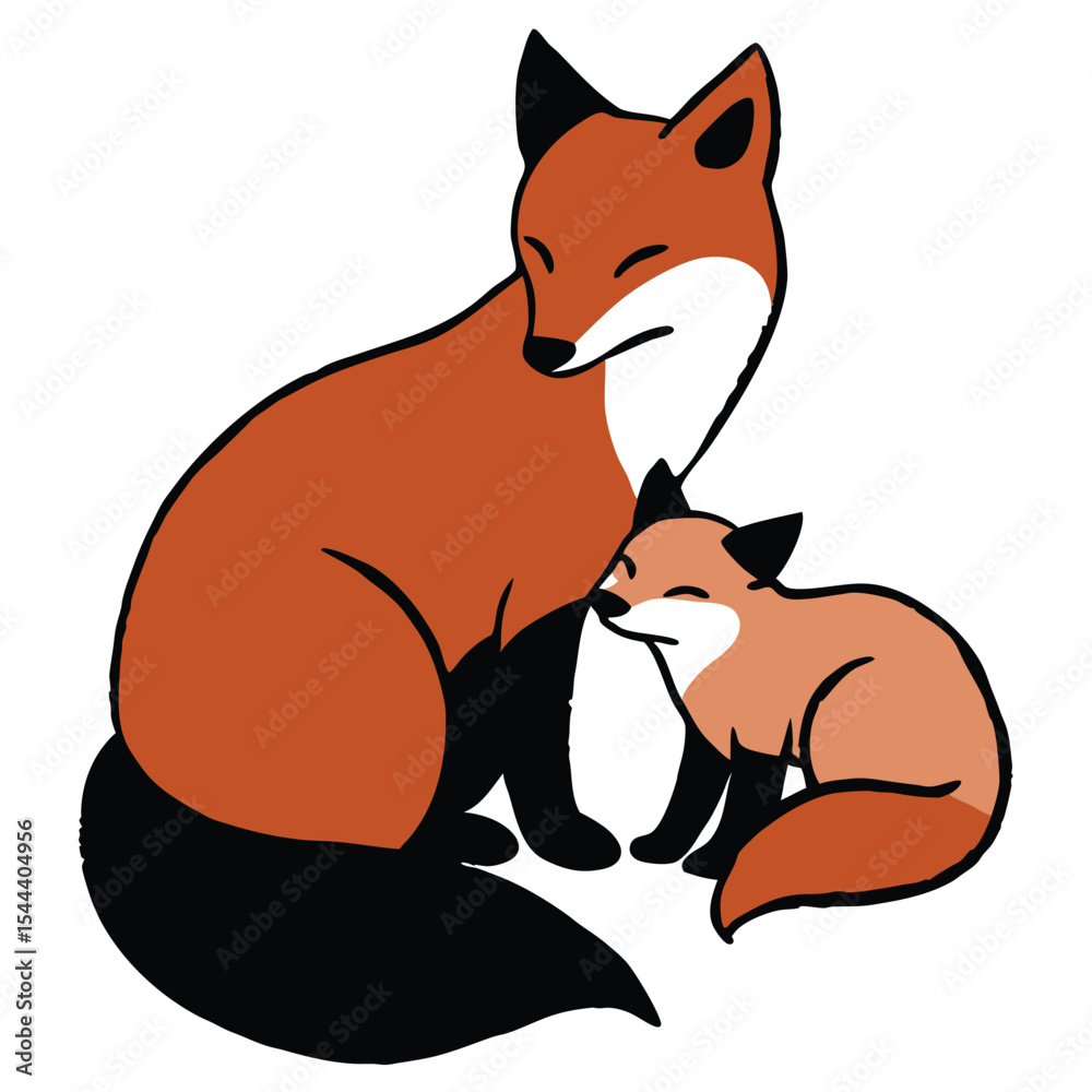 Fototapeta premium Cute Cartoon Mother Fox and Kit Illustration Vector
