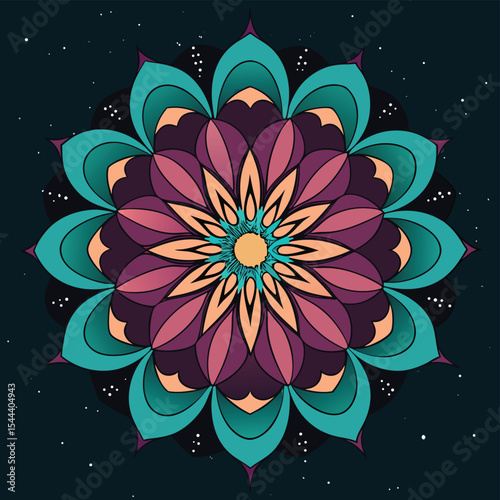 Intricate symmetrical mandala design in vibrant colors