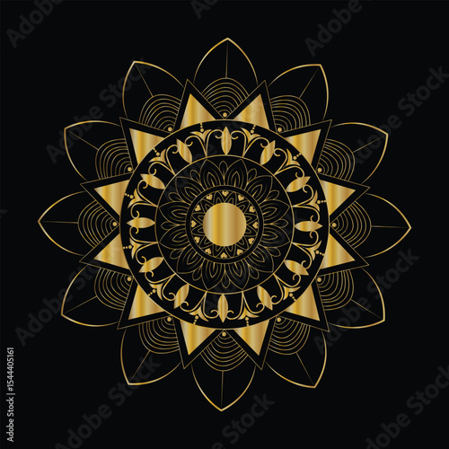 Elegant gold mandala design on black background