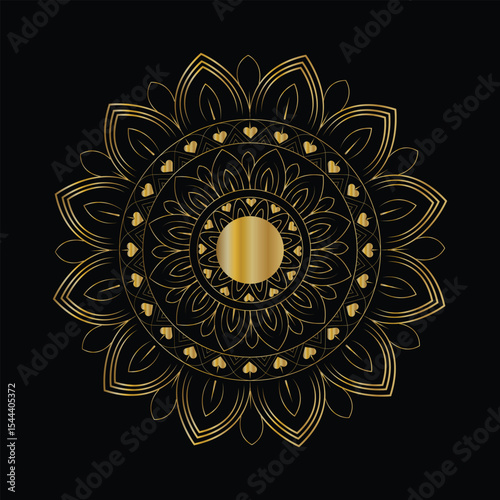 Elegant gold mandala design on black background