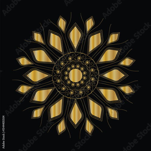 Elegant gold mandala design on black background