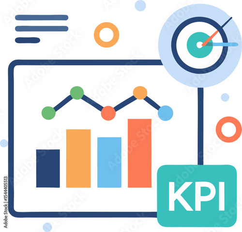 Ad campaign KPI dashboard: vector widgets showing stats and growth arrows with white background.