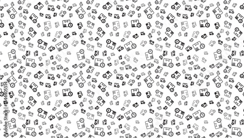 Seamless pattern featuring delivery box and clock icons spread across a white background surface