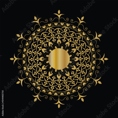 Elegant gold mandala design on black background