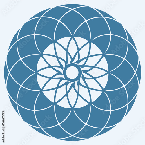 Minimalist circular mandala design in red green blue and yellow