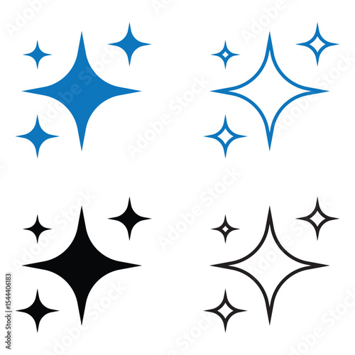 Star sparkles icon set. Star sparkles solid and line icon. eps file.