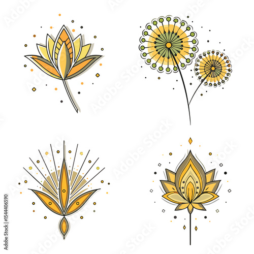 Stylized Botanical Flower Icon Set for Stationery Design, Wedding Invitations, Greeting Cards, Nature Blogs, Wellness Websites, and Seasonal Decor Graphics