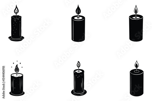 Hand-Drawn Candle Icons A Collection of Lit and Unlit Candles