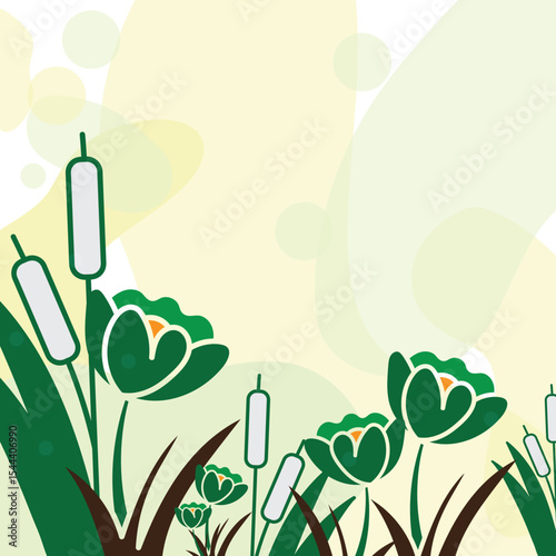 Green Abstract Flowers and grass vector illustration poster with Copy Space for texts. Floral art banner decoration.