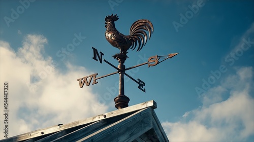 Traditional weather vane showing wind direction against blue sky background