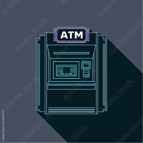 ATM machine front view in flat vector with dark background, Dark Mode UI style