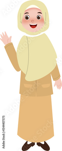 Muslim teacher waving hand