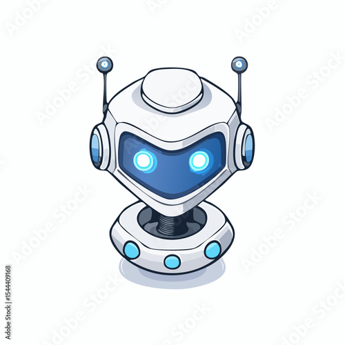 Isometric 3D Robot Head Glowing Eyes, Advanced AI, Futuristic Technology Icon