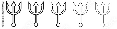 trident and poseidon icon vector outline set illustration sign