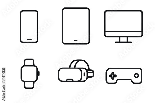 Minimalist icons of mobile devices, smartwatch, vr headset, game controller
