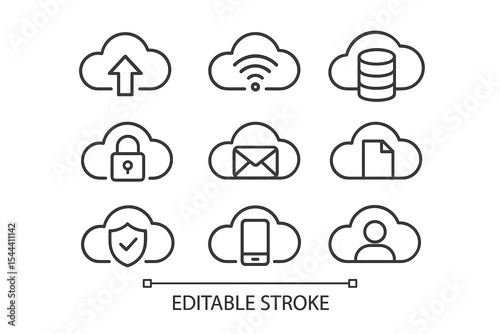 Cloud computing icons: security, storage, email, mobile, network connectivity