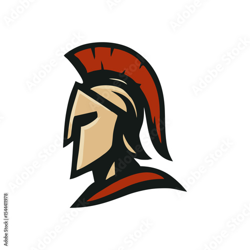 Spartan warrior mascot logo for vector gladiator character, roman helmet emblem illustration, ancient soldier design for esport branding graphics