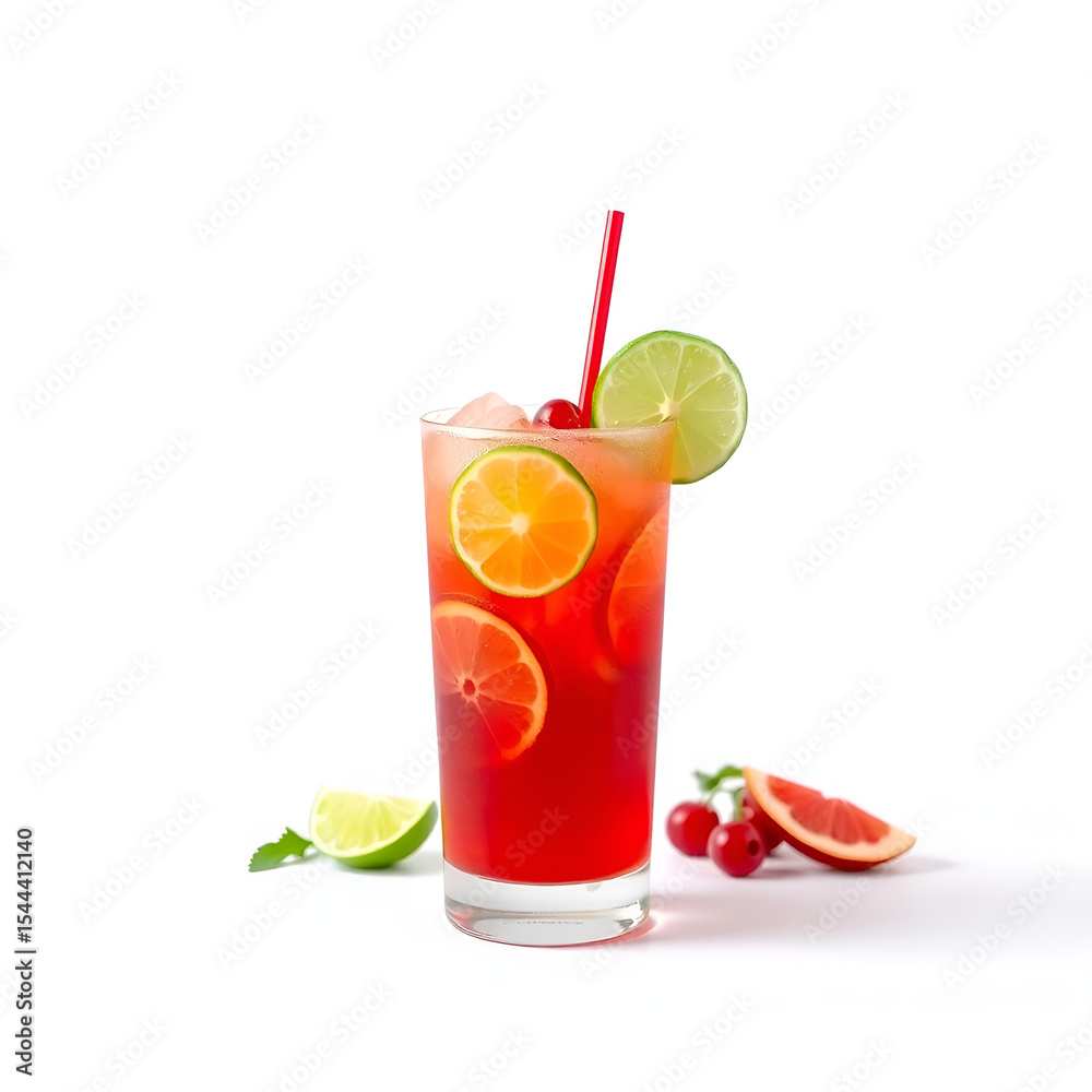 Fototapeta premium Refreshingly cold citrus orange juice with lemon and lime, a vibrant, healthy fruit drink