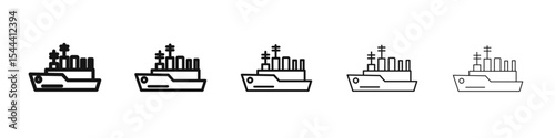 Warship icon vector outline set illustration sign