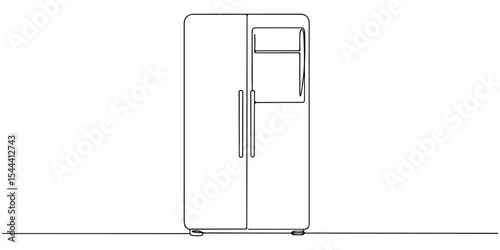 Continuous one line drawing of a refrigerator with double doors, depicting food storage and freshness, line art style vector illustration.