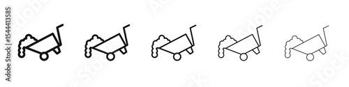 wheelbarrow unloading icon vector outline set illustration sign