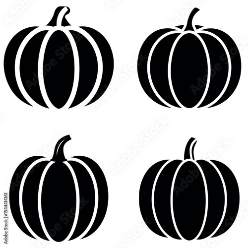 Four Black Pumpkin Silhouettes in a Square Grid for Halloween Graphics and Designs