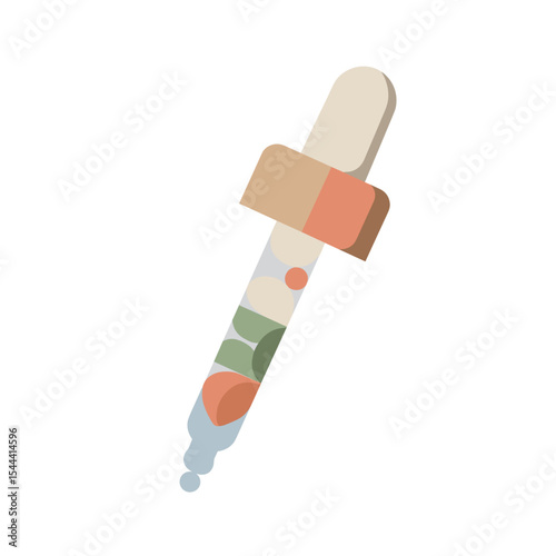 Flat illustration of cosmetic dropper with natural decorative elements