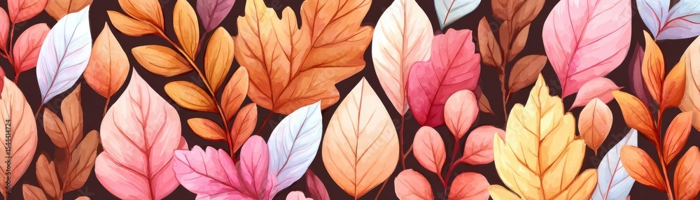 Fototapeta premium A vibrant array of colorful autumn leaves on a dark background.