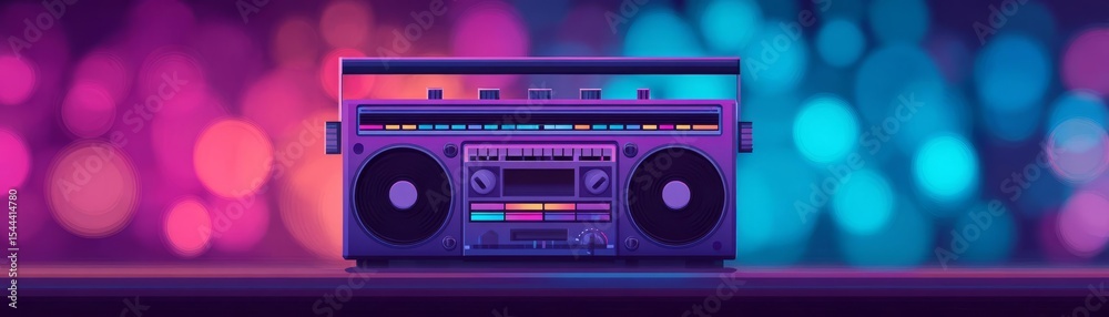 Obraz premium Colorful boombox with vibrant lights for a retro vibe.