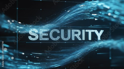 Digital illustration of security concept with abstract blue lines and particles