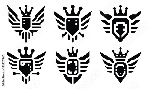 Luxury Vintage Crest Vector Collection – Retro Royal Emblem Designs with Heraldic Shields, Lions, Crowns, and Ornamental Flourishes, Black and White shield icon set, vector shield eps file