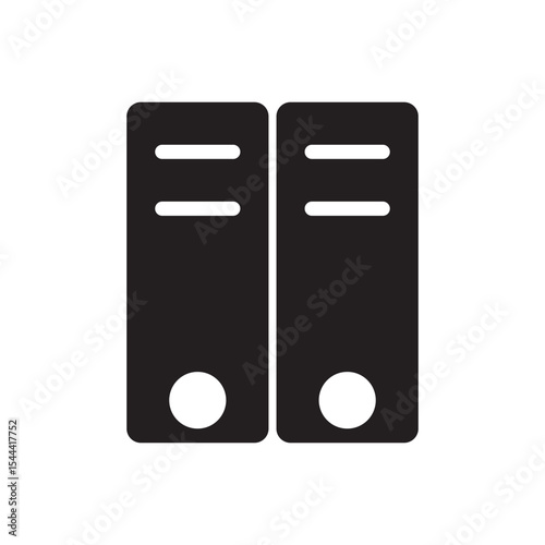 Twin server rack icon. Bold black server icon symbolizing secure data centers, storage, or hosting infrastructure.