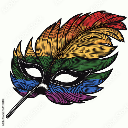 Feathered masquerade mask with rainbow